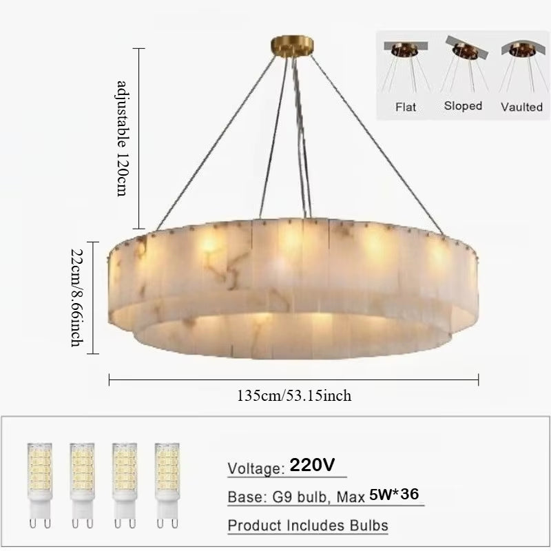Modern Natural Marble Pendant Lights for Living Room Dining Room Dimmable round Alabaster Chandelier Indoor Lighting Fixture
