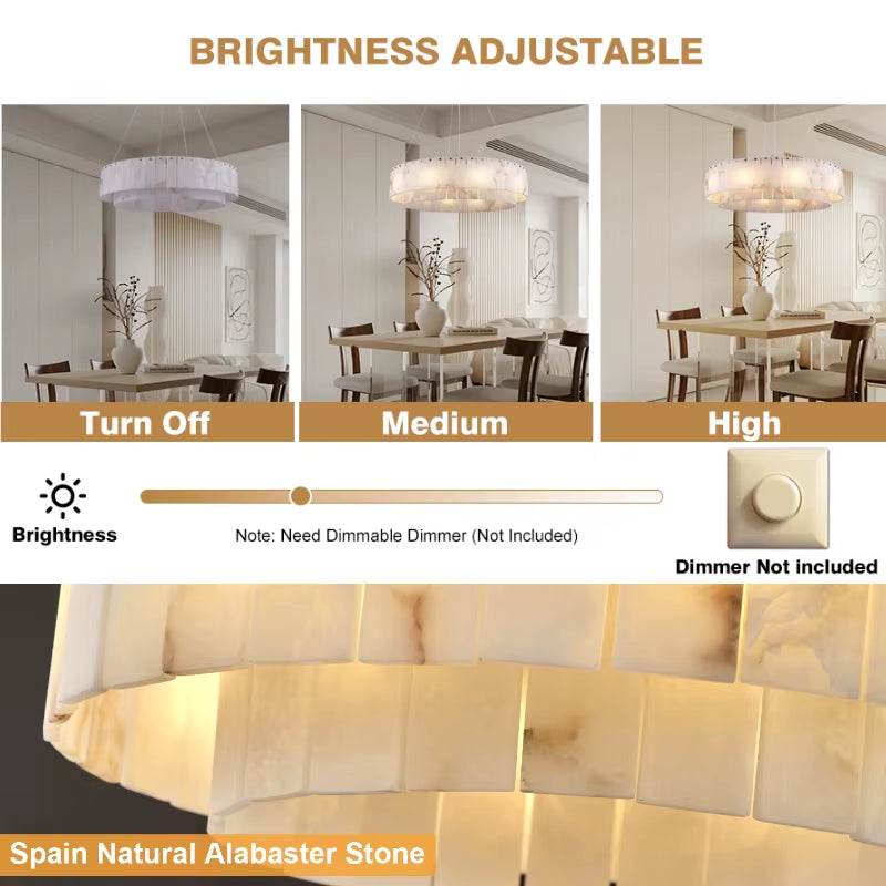 Modern Natural Marble Pendant Lights for Living Room Dining Room Dimmable round Alabaster Chandelier Indoor Lighting Fixture