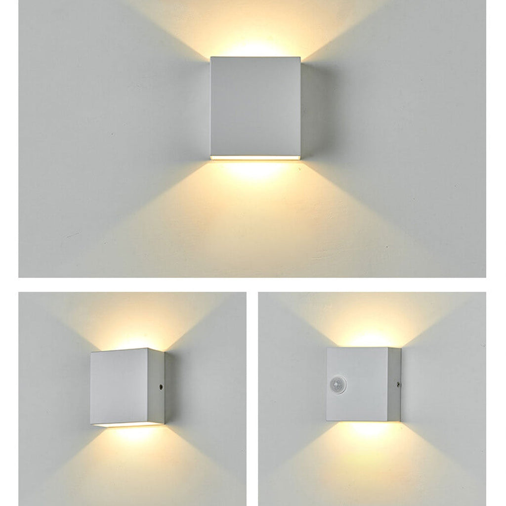 Bramley Cube Wall Sconce, Black White IP65 Waterproof LED Up Down Outdoor Light for Back Door, Garage & Side Passage