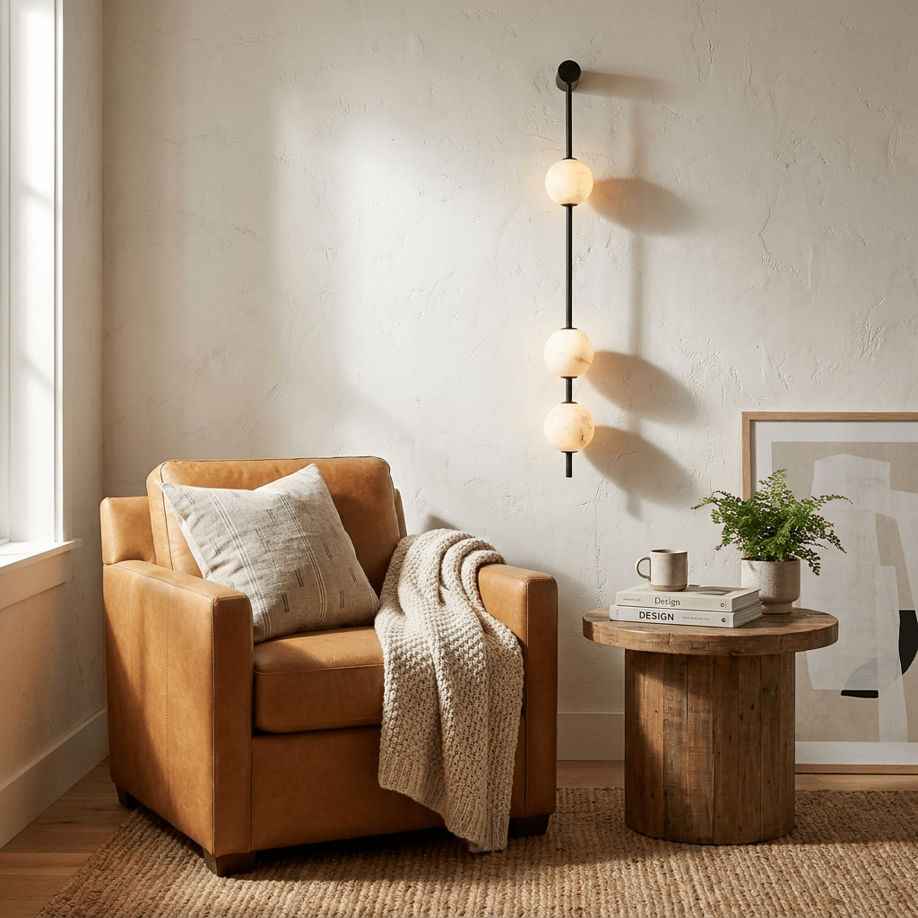 Vertical Alabaster Orb Wall Sconce