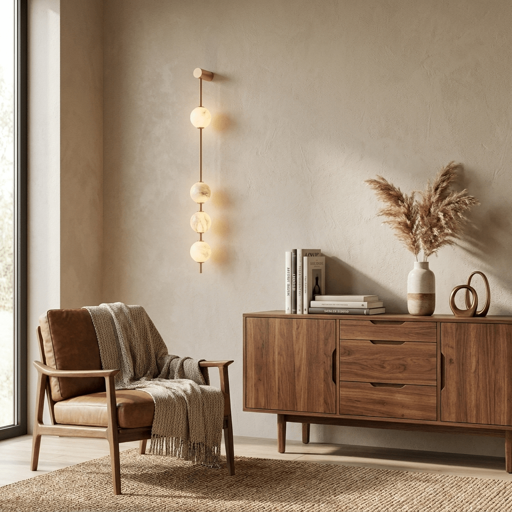 Vertical Alabaster Orb Wall Sconce