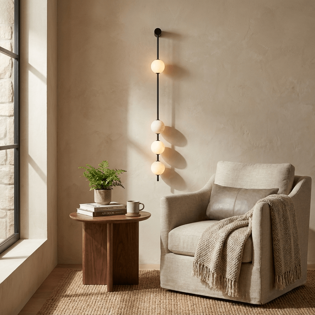 Vertical Alabaster Orb Wall Sconce