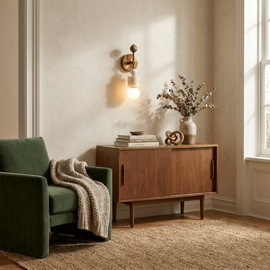 Aurevia Brass Marble Wall Sconce