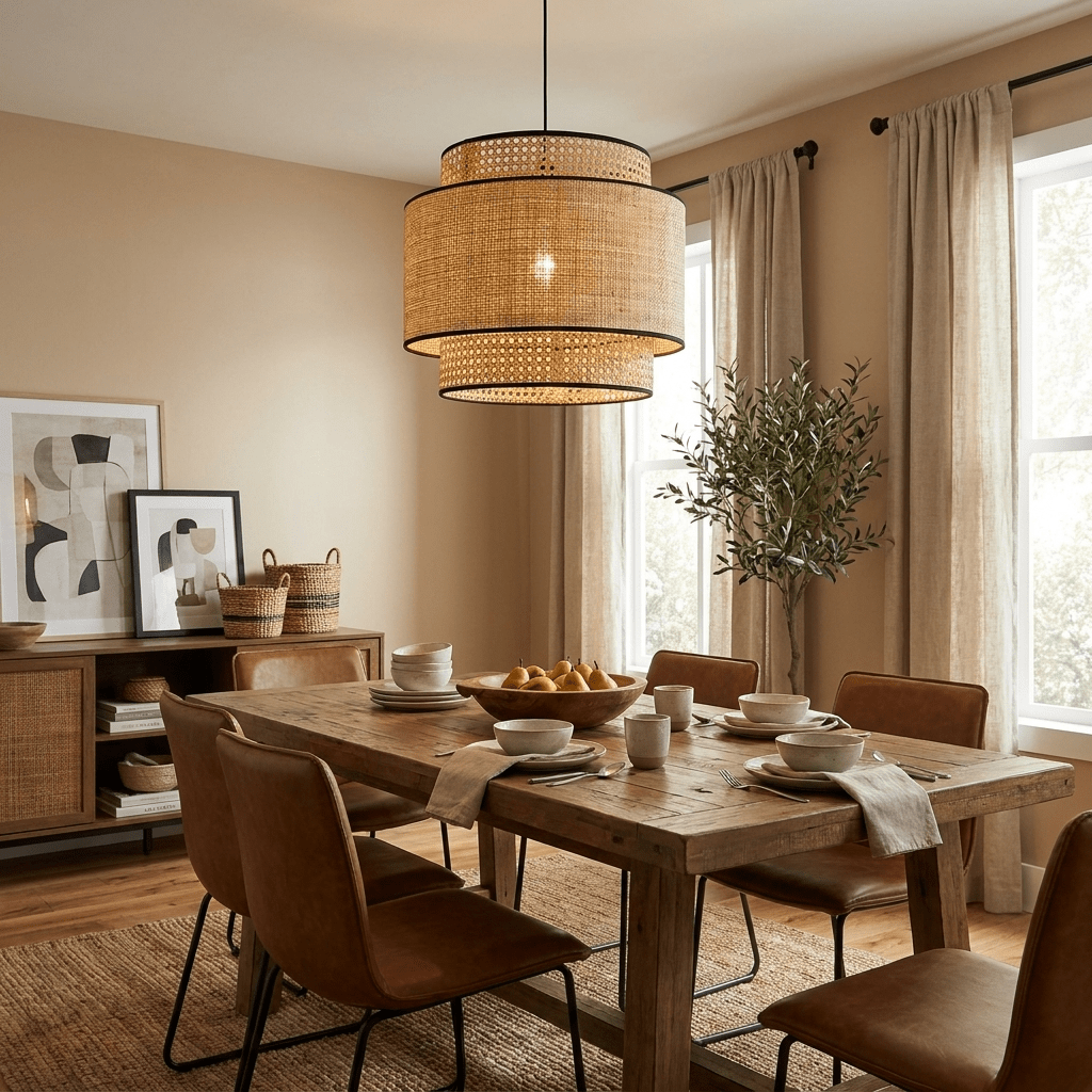 Sienna Rattan Fabric Pendant Lamp