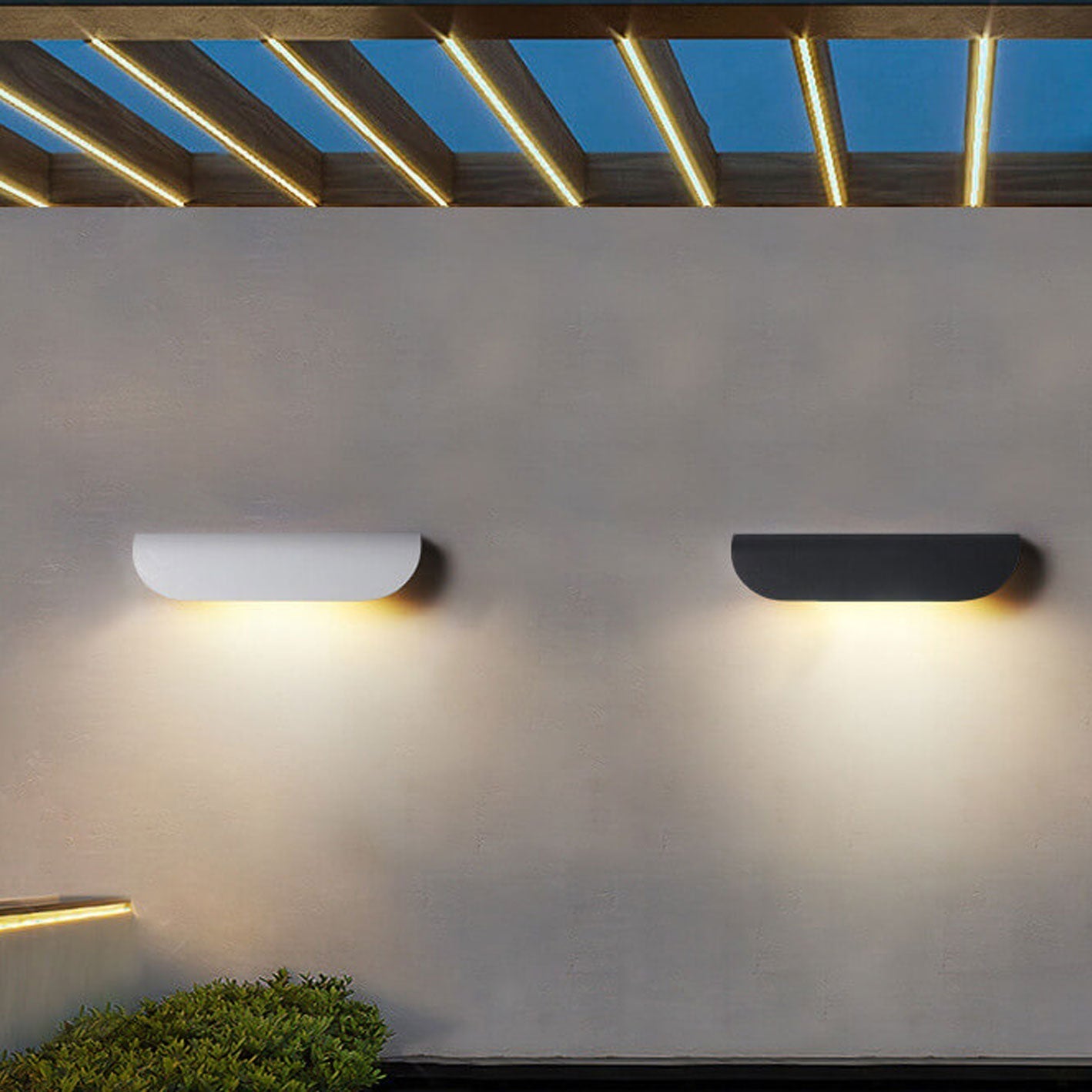 Arden Curved Wall Light, Wide Black IP65 Waterproof LED Outdoor Wall Sconce for Garage Door & Garden Wall