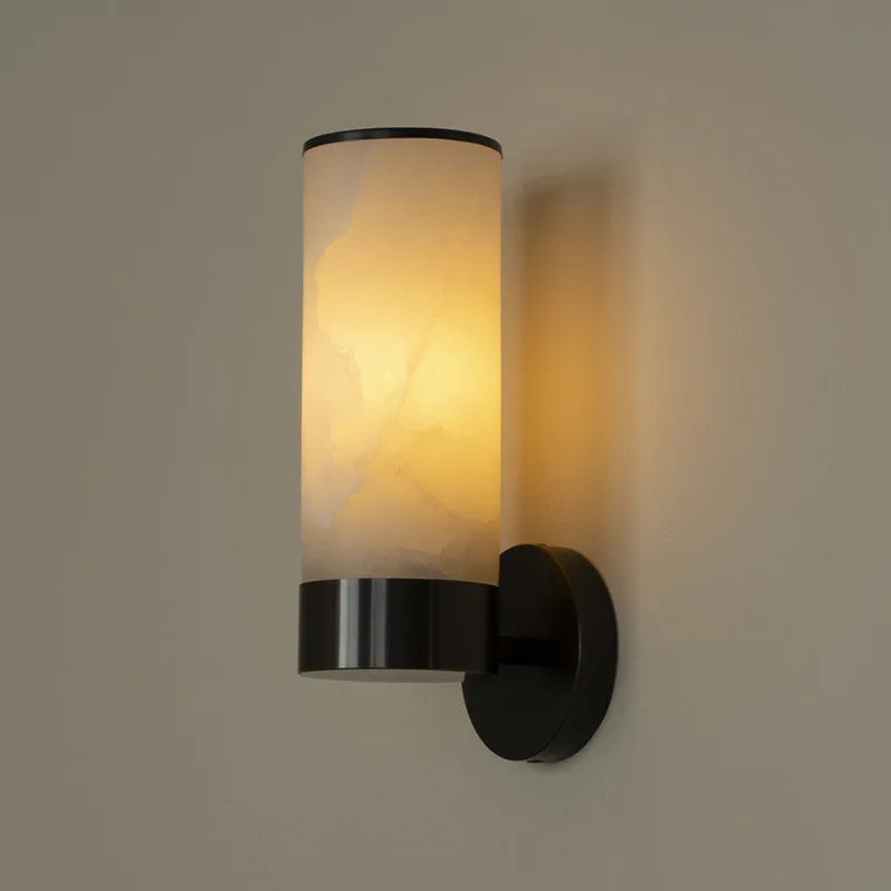 Luxury Alabaster Marble Wall Lamp Modern Soild Copper Spanish Marble Wall Sconce for Living Room Bedroom Bedside Home Decor