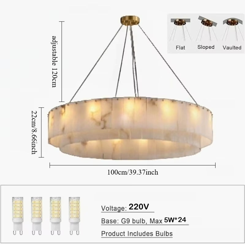 Modern Natural Marble Pendant Lights for Living Room Dining Room Dimmable round Alabaster Chandelier Indoor Lighting Fixture