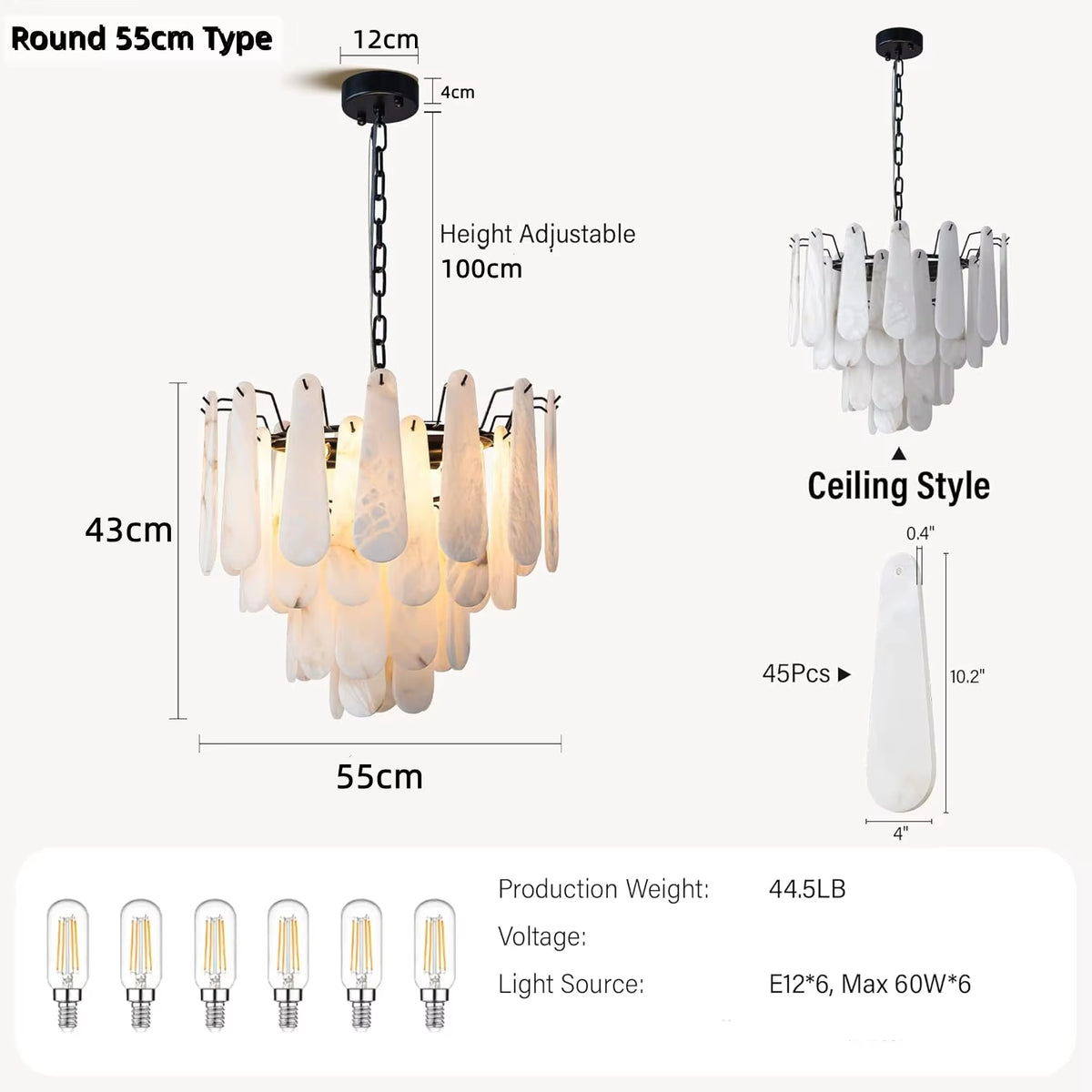 Round Alabaster Chandelier Lamp White Marble Lights Brass Ceiling Chandeliers for Dining Room Bedroom Foyer Living Room Entryway