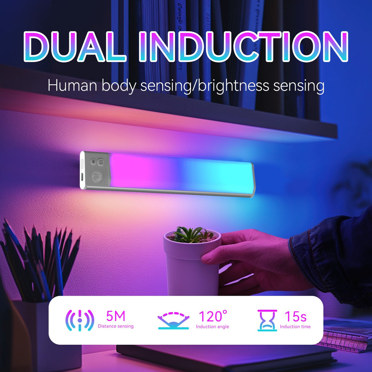 Under Cabinet Lights, Motion Sensor Light Indoor,Motion Sensor Night Light,White LED Under Counter Fixture, 7-Color Ambient Lighting, Glow lamp,Auto On/Off,Wall Sconce for Bedroom,Staircase