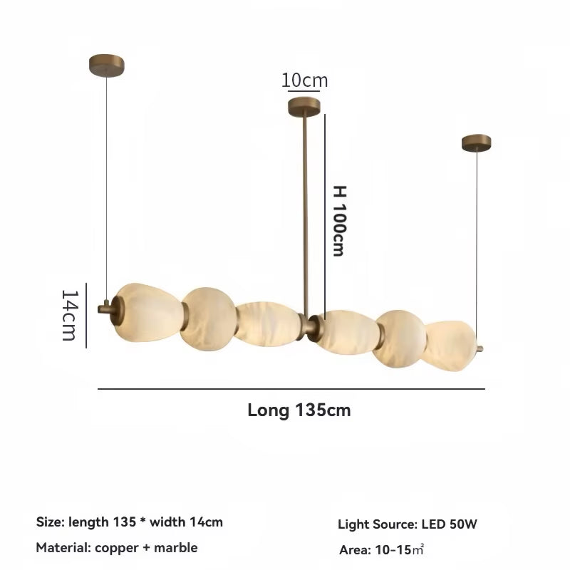 Modern Alabaster Linear Chandelier Brass Nature Marble LED Hanging Lamp for Restaurant Table Living Room Kitchen Island Art Deco