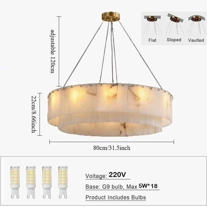 Modern Natural Marble Pendant Lights for Living Room Dining Room Dimmable round Alabaster Chandelier Indoor Lighting Fixture