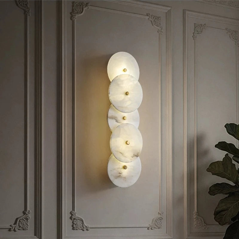 Retro Alabaster Wall Lamp Living Room Background Wall Light Hallway Bedroom Bedside French Natural Marble Wall Sconces