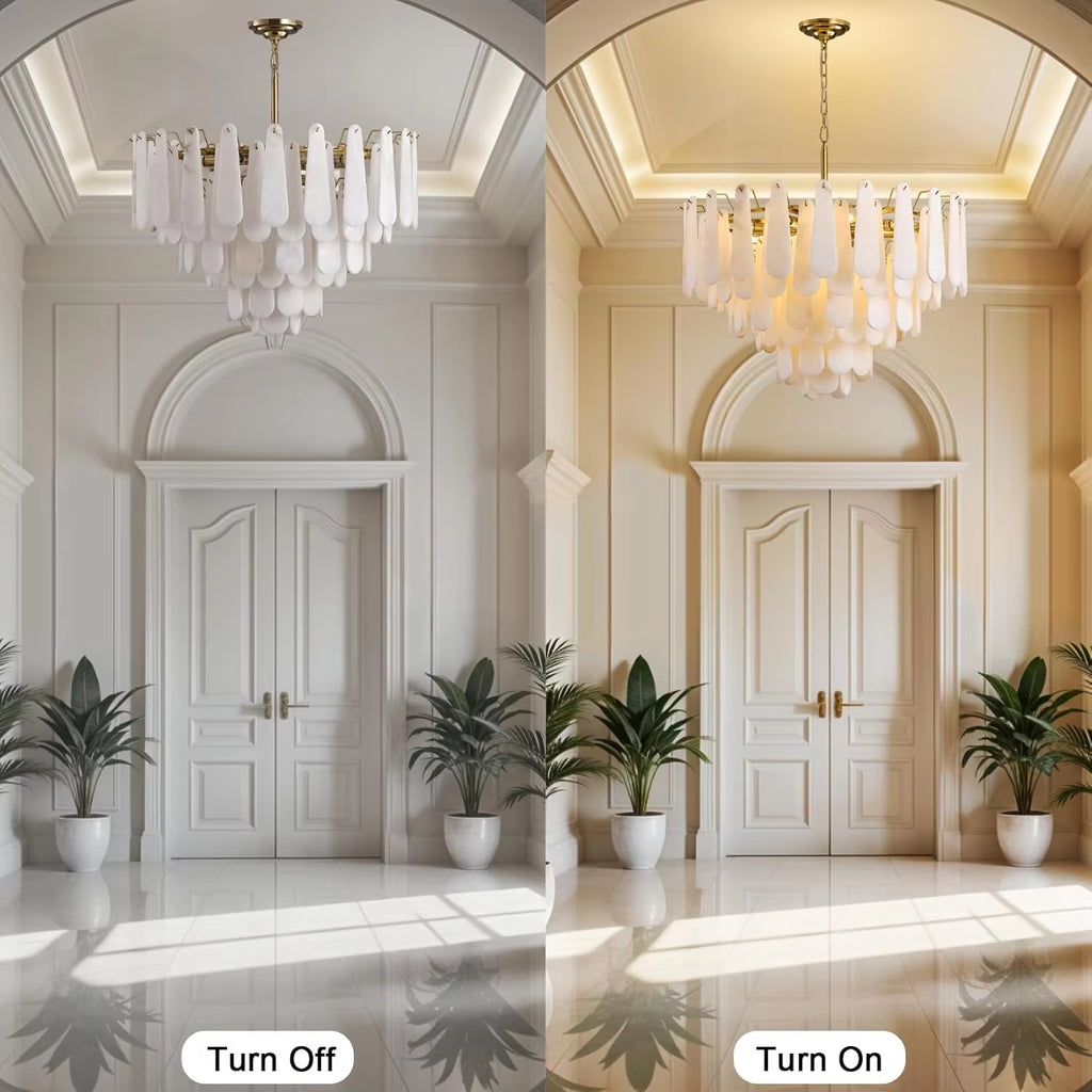 Round Alabaster Chandelier Lamp White Marble Lights Brass Ceiling Chandeliers for Dining Room Bedroom Foyer Living Room Entryway