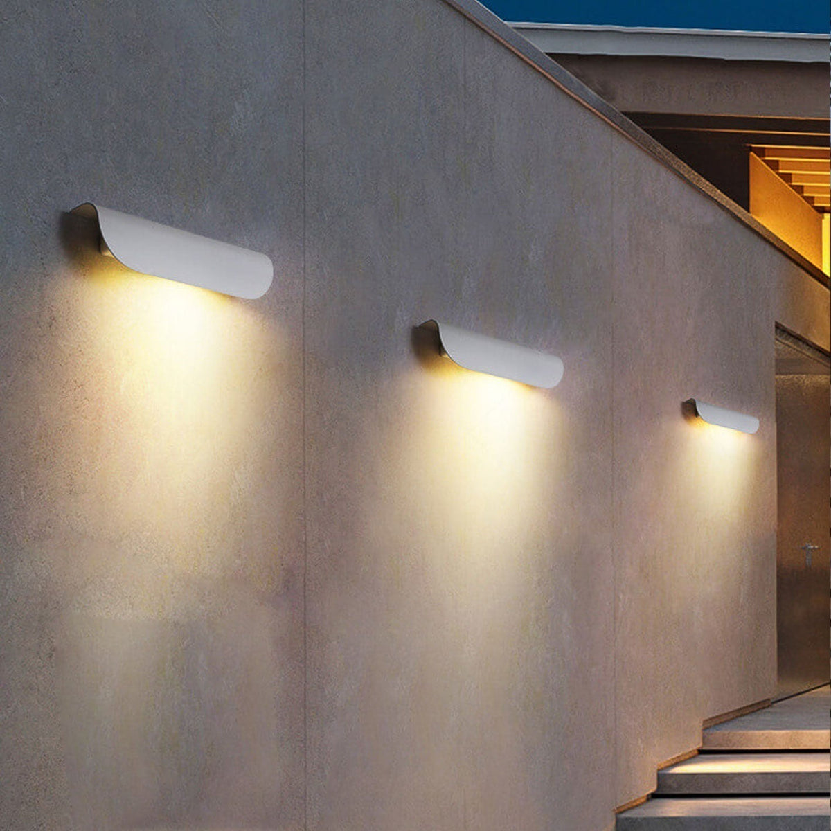 Arden Curved Wall Light, Wide Black IP65 Waterproof LED Outdoor Wall Sconce for Garage Door & Garden Wall