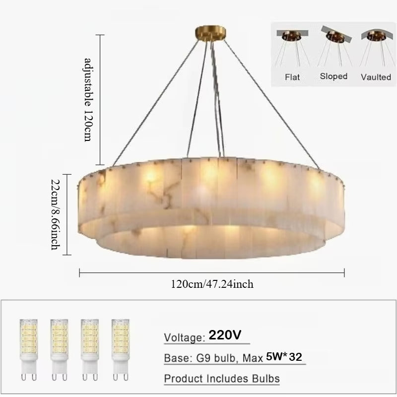 Modern Natural Marble Pendant Lights for Living Room Dining Room Dimmable round Alabaster Chandelier Indoor Lighting Fixture