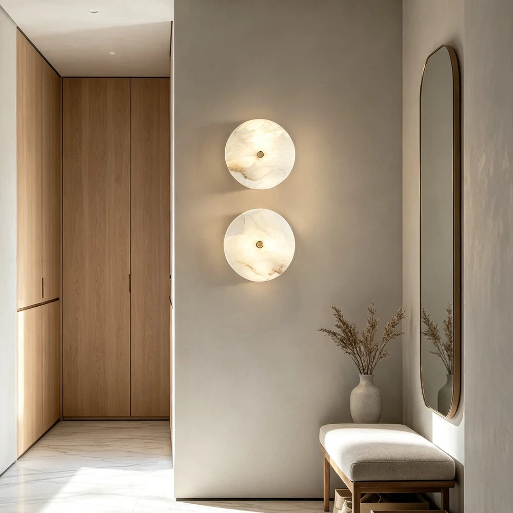 Retro Alabaster Wall Lamp Living Room Background Wall Light Hallway Bedroom Bedside French Natural Marble Wall Sconces