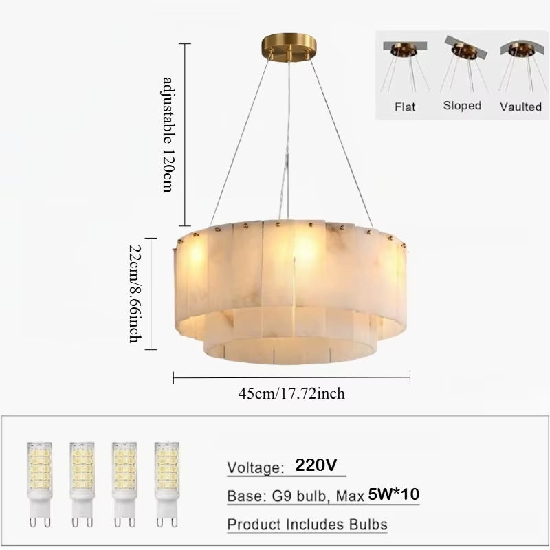 Modern Natural Marble Pendant Lights for Living Room Dining Room Dimmable round Alabaster Chandelier Indoor Lighting Fixture
