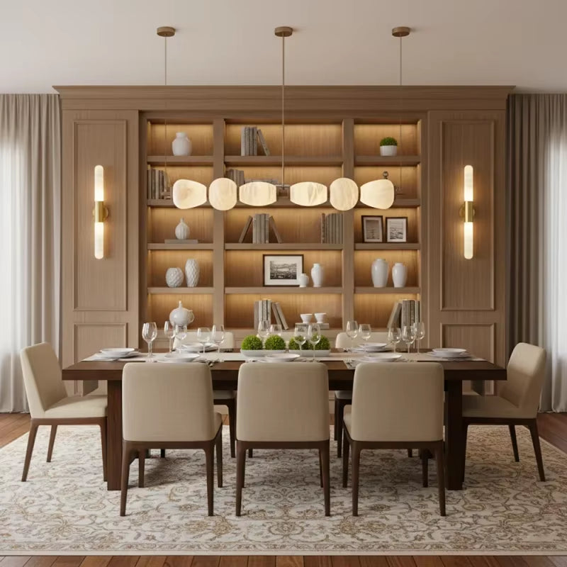 Modern Alabaster Linear Chandelier Brass Nature Marble LED Hanging Lamp for Restaurant Table Living Room Kitchen Island Art Deco