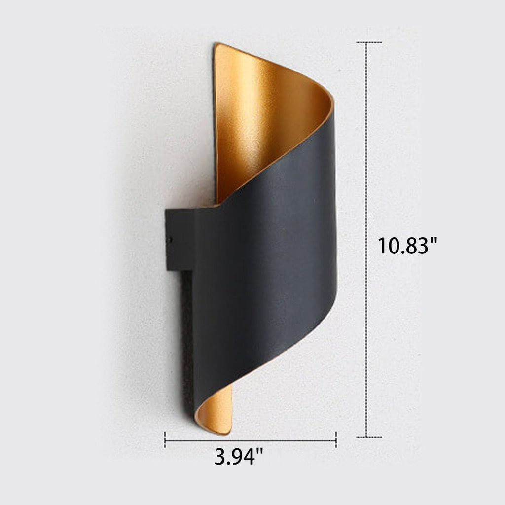 Vance Curved Column Sconce, Black Gold IP65 Waterproof LED Up Down Outdoor Wall Light for Front Door & Porch