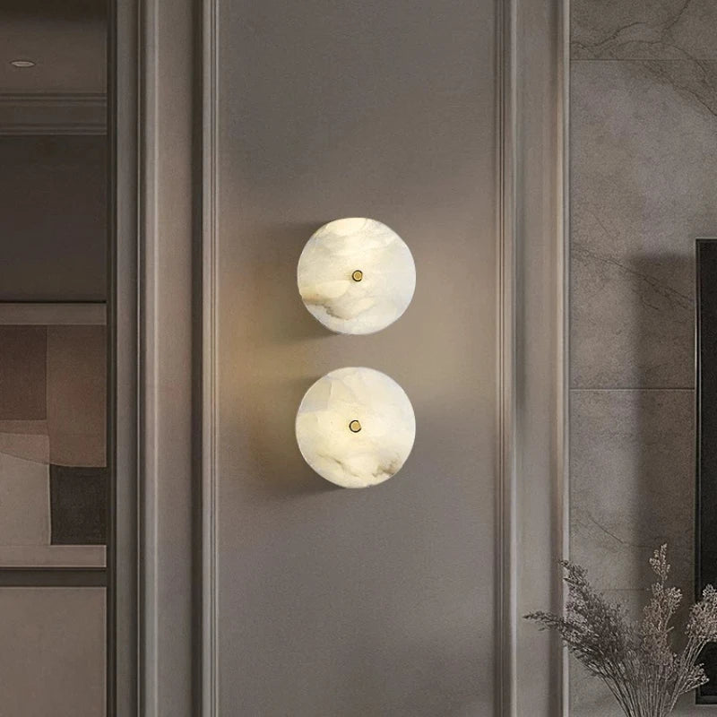 Retro Alabaster Wall Lamp Living Room Background Wall Light Hallway Bedroom Bedside French Natural Marble Wall Sconces