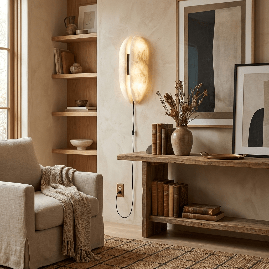 Alabaster Veil Plug-in Wall Sconce