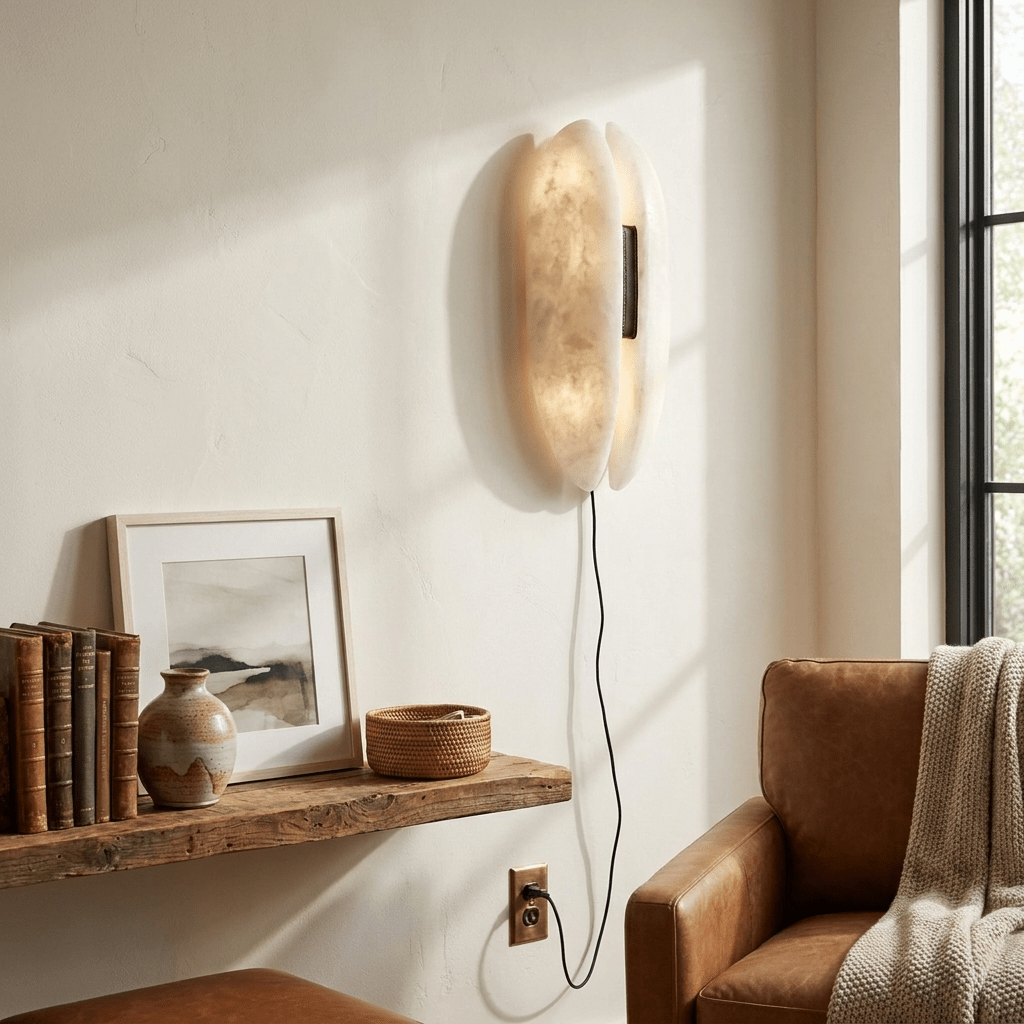 Alabaster Veil Plug-in Wall Sconce