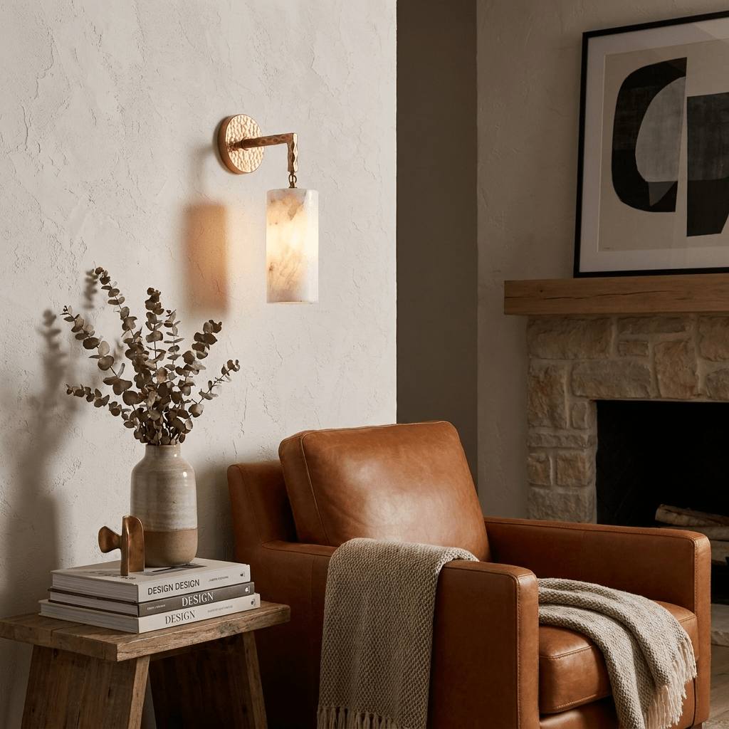 Anvil Hammered Alabaster Wall Sconce