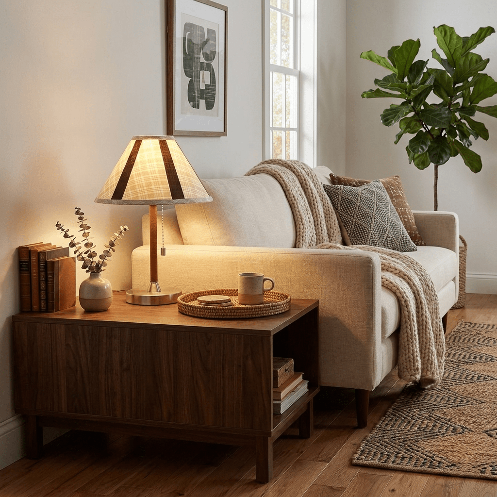 Briar Leather Trim Fabric Table Lamp