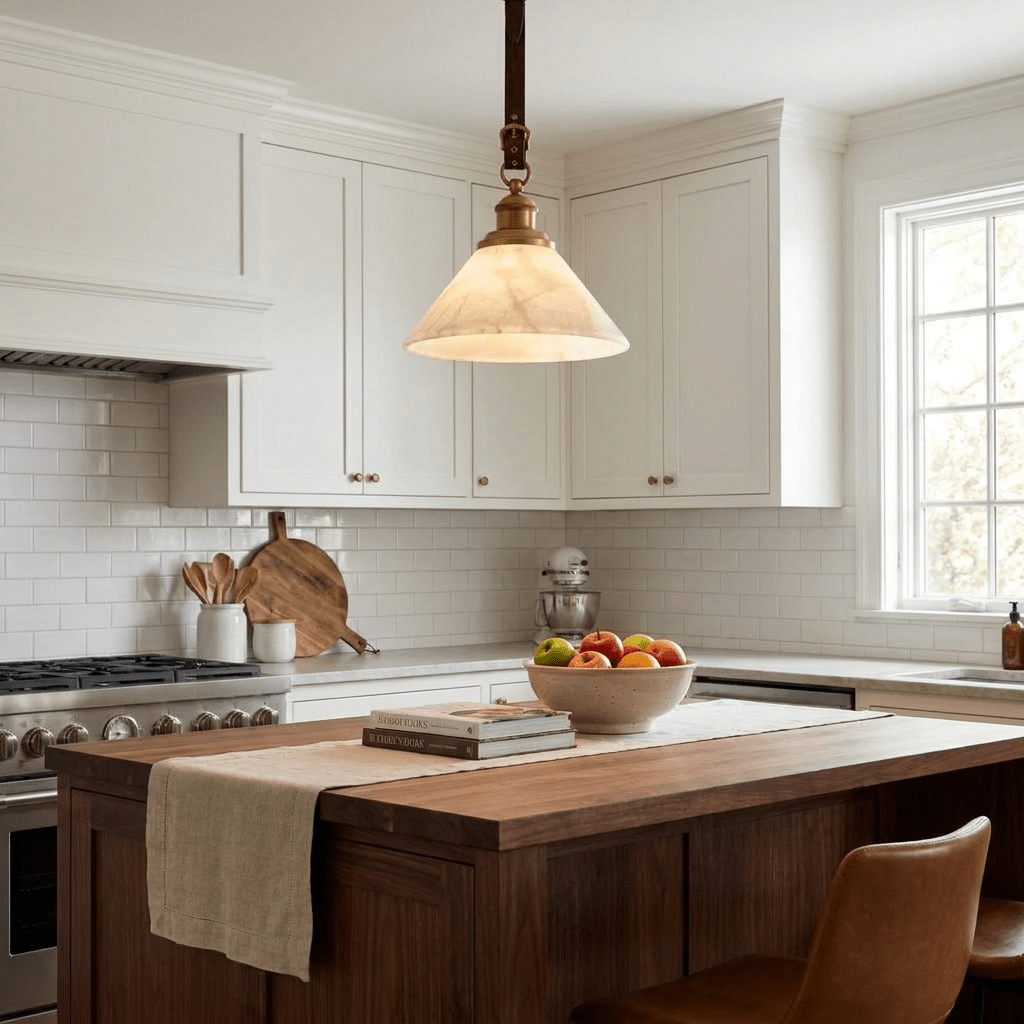 Camden Leather Strap Alabaster Pendant Lamp