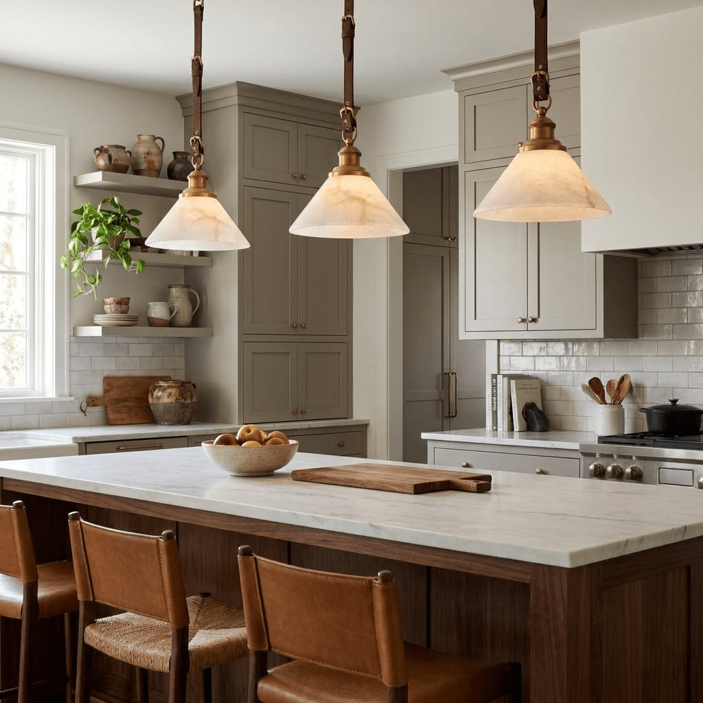 Camden Leather Strap Alabaster Pendant Lamp