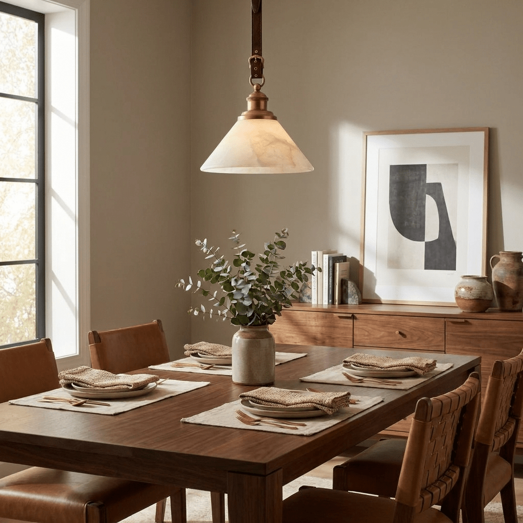 Camden Leather Strap Alabaster Pendant Lamp
