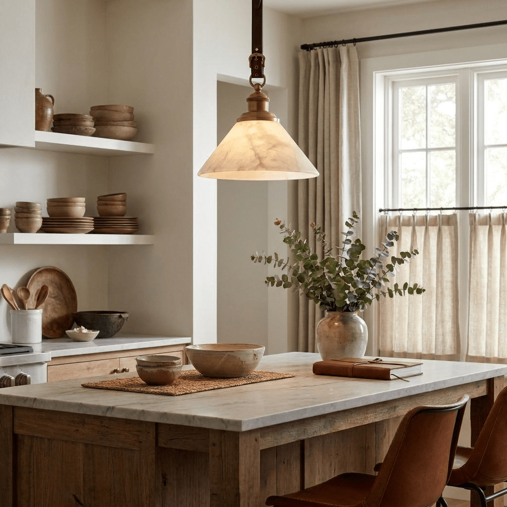 Camden Leather Strap Alabaster Pendant Lamp