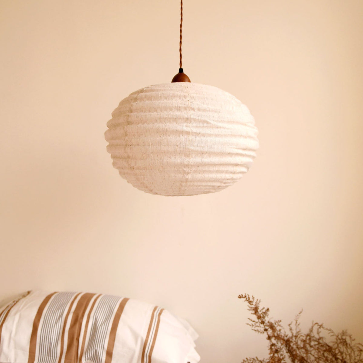Cocoon Ribbed Sphere Pendant Light