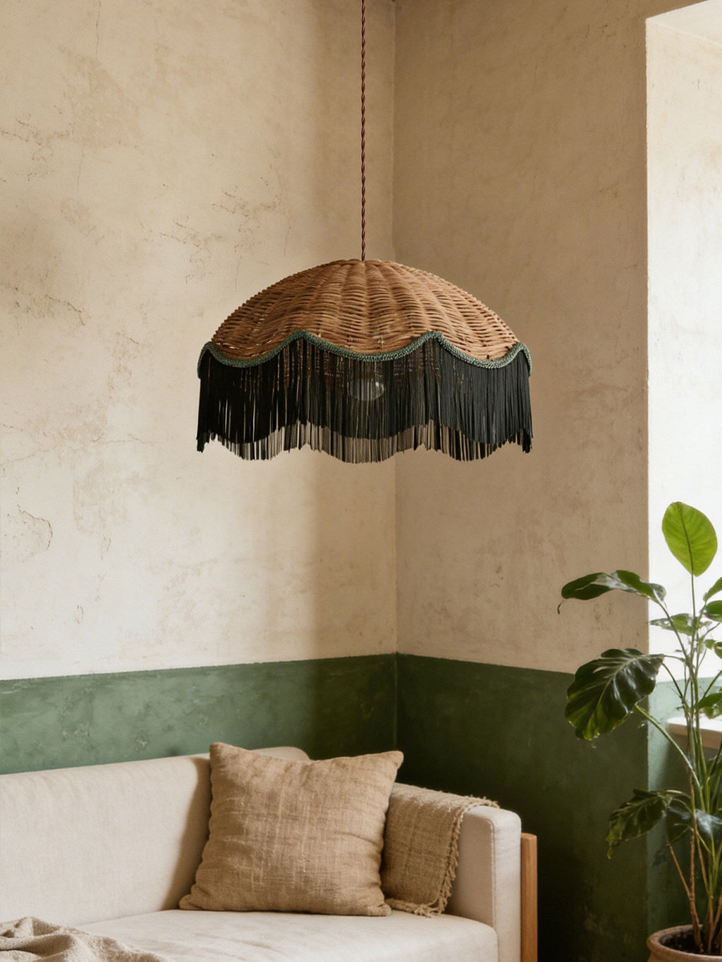 Mariel Rattan Fringe Pendant Light