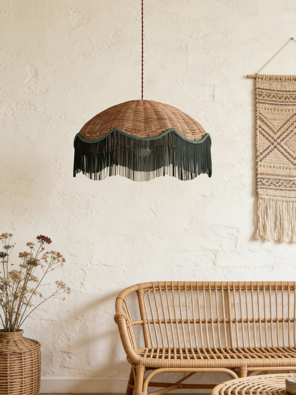 Mariel Rattan Fringe Pendant Light