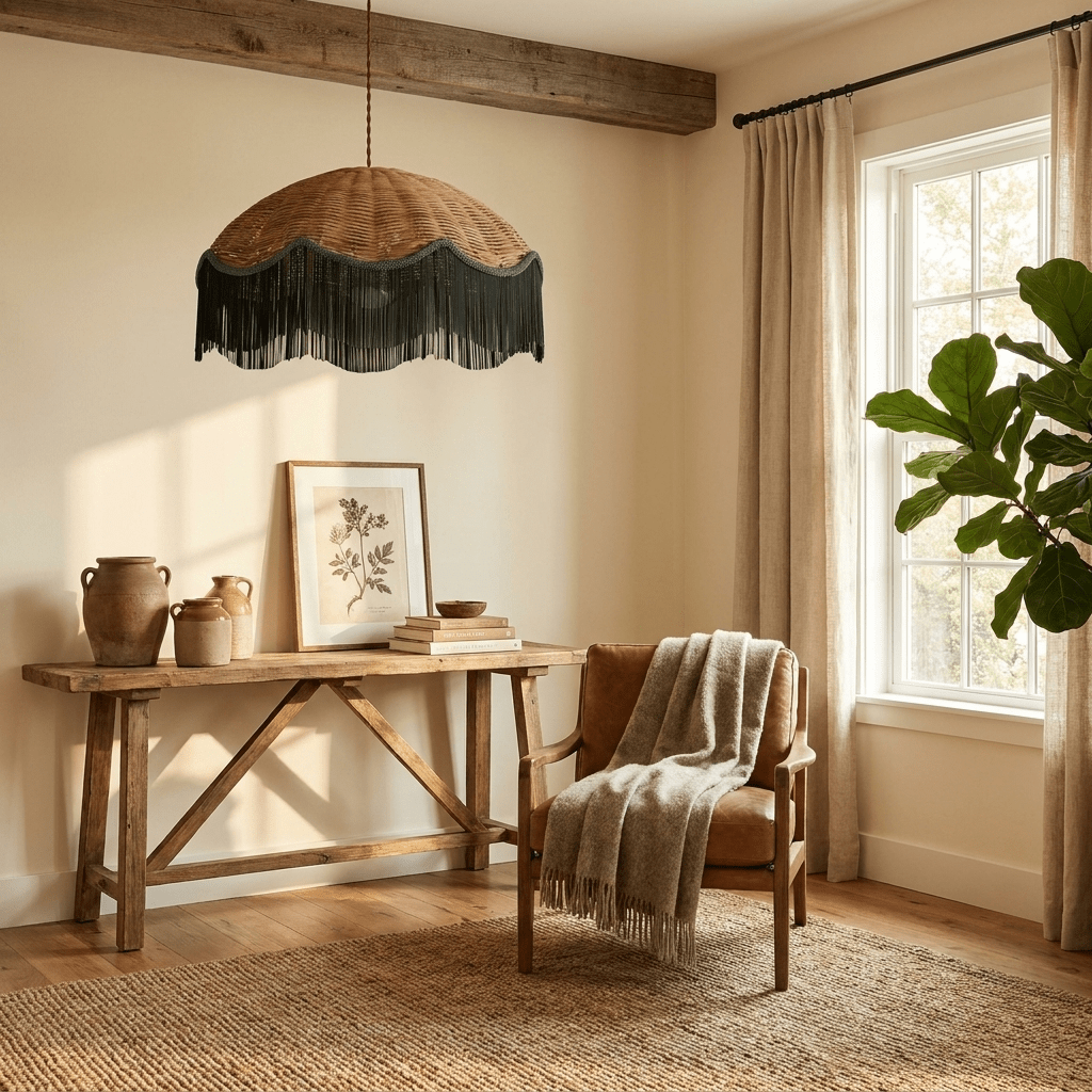 Mariel Rattan Fringe Pendant Light