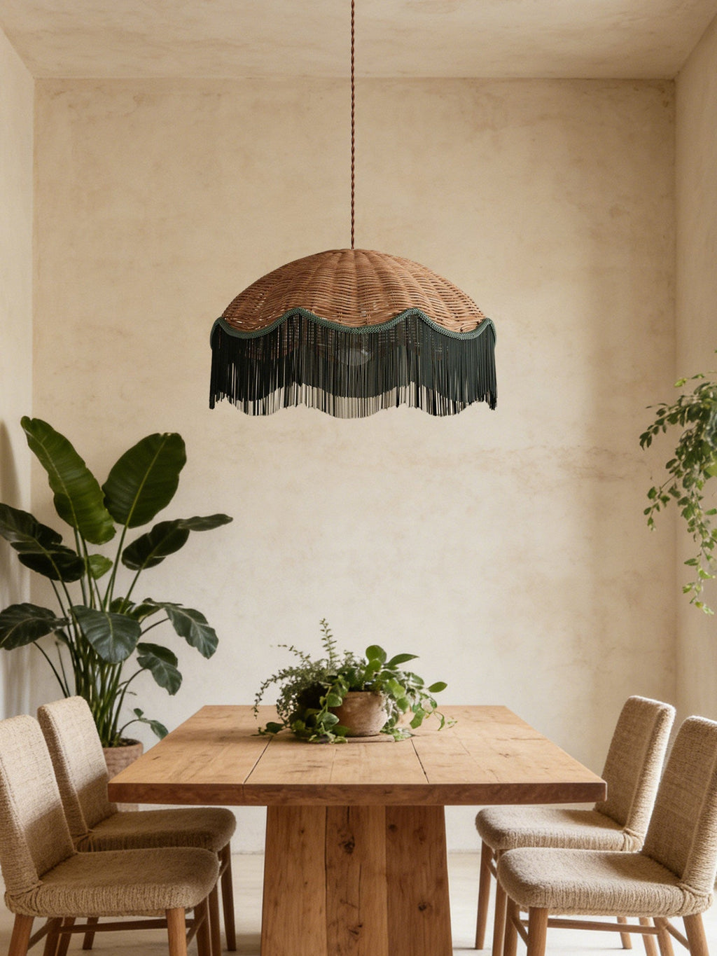 Mariel Rattan Fringe Pendant Light