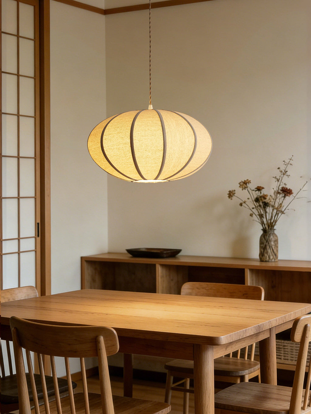 Melon Ribbed Fabric Pendant Lamp