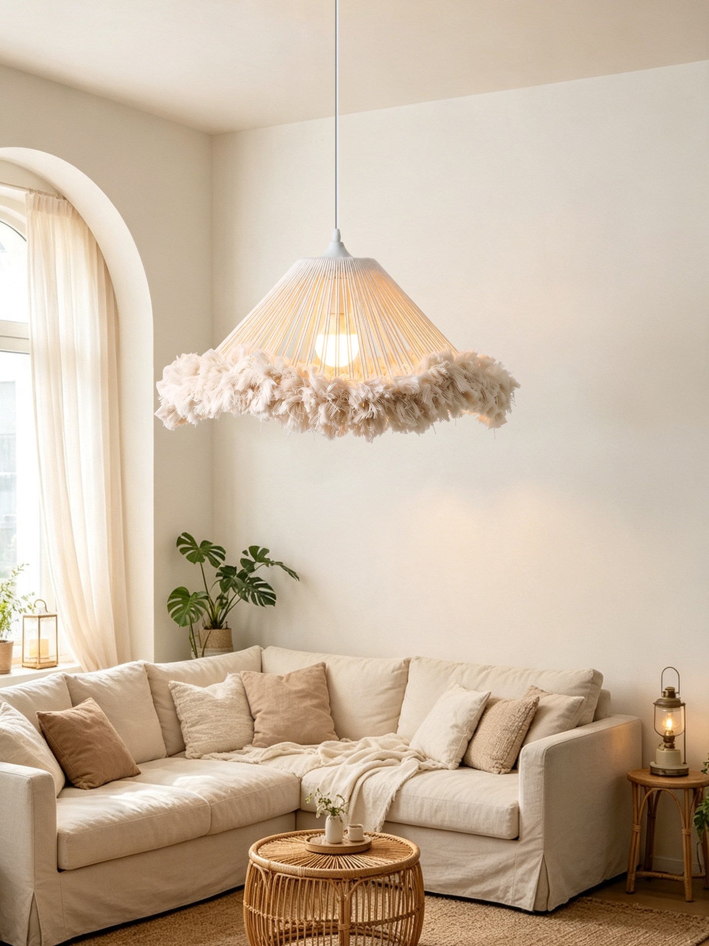 Meringue Fringed Cotton Cone Pendant Lamp