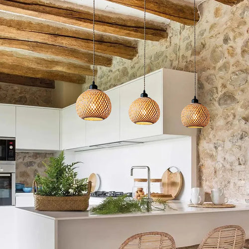 Bamboo Pendant Lamp Hanging Lamp Handmade Rattan Chandelier Fixture Restaurant Dining Room Indoor Lighting AC85-260V