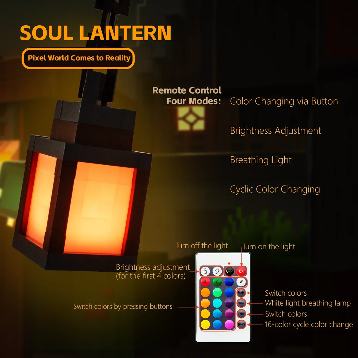 Portable Lantern Pixel Style Night Light Desktop Decoration 16-Color Lantern DIY Indoor Decoration Festival Atmosphere Lamp Gift