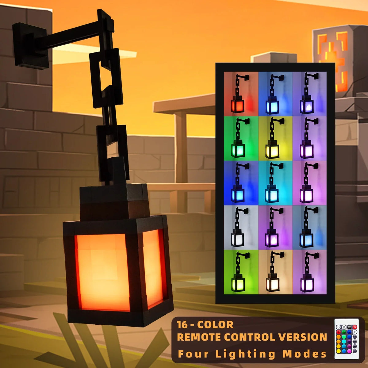 Portable Lantern Pixel Style Night Light Desktop Decoration 16-Color Lantern DIY Indoor Decoration Festival Atmosphere Lamp Gift