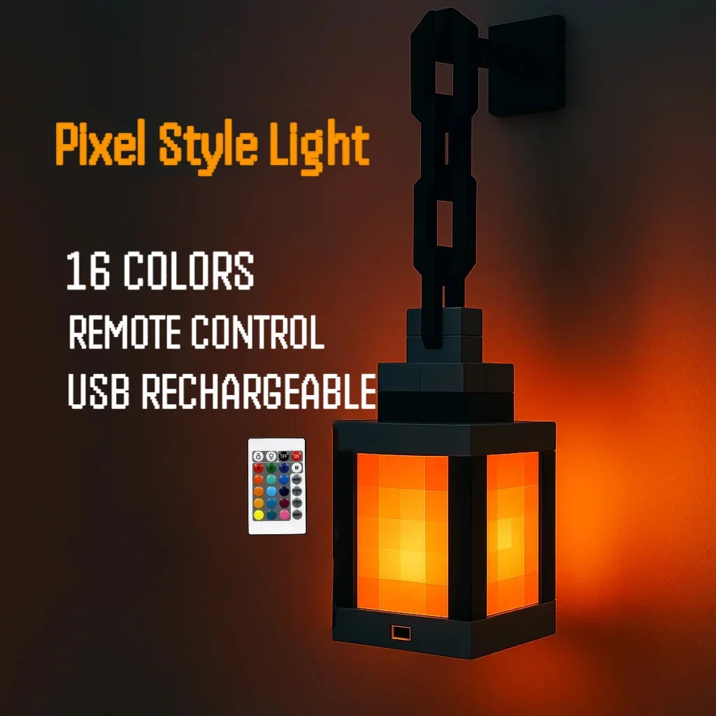 Portable Lantern Pixel Style Night Light Desktop Decoration 16-Color Lantern DIY Indoor Decoration Festival Atmosphere Lamp Gift