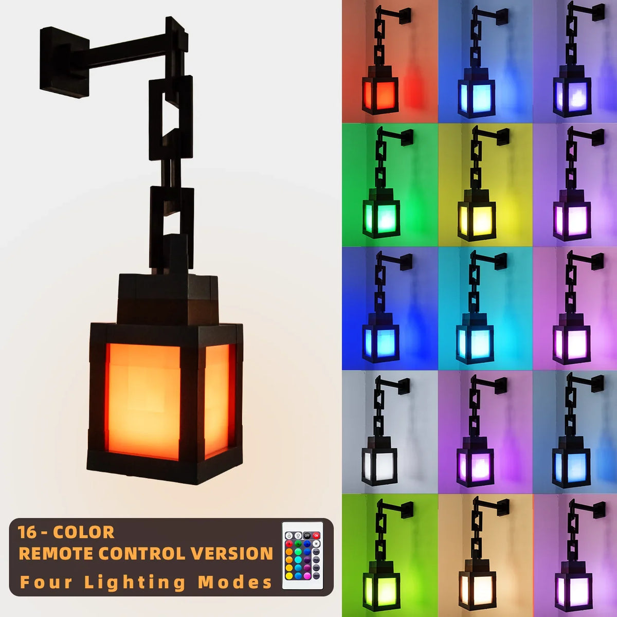 Portable Lantern Pixel Style Night Light Desktop Decoration 16-Color Lantern DIY Indoor Decoration Festival Atmosphere Lamp Gift
