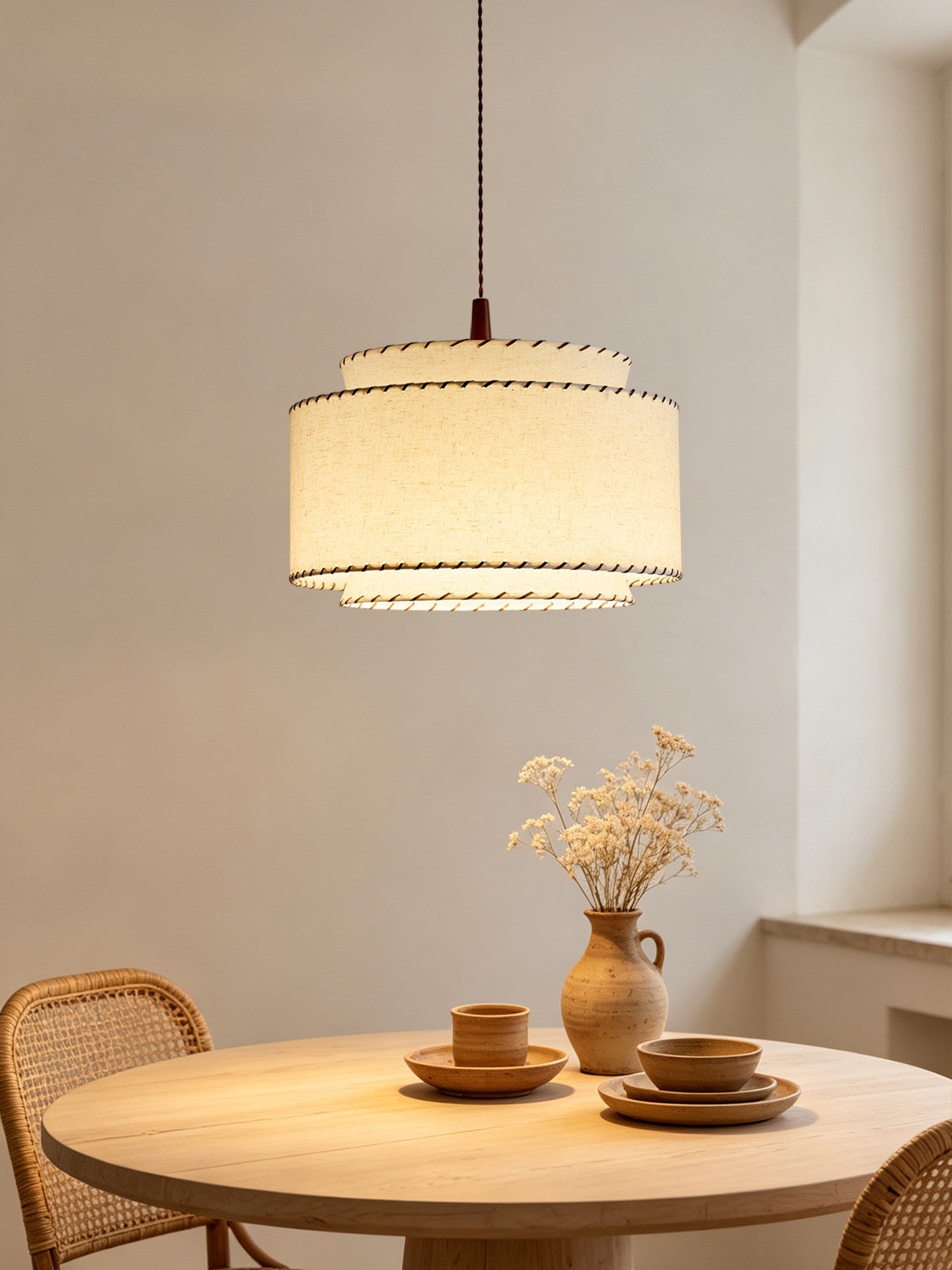 Sable Stitched Fabric Pendant Lamp