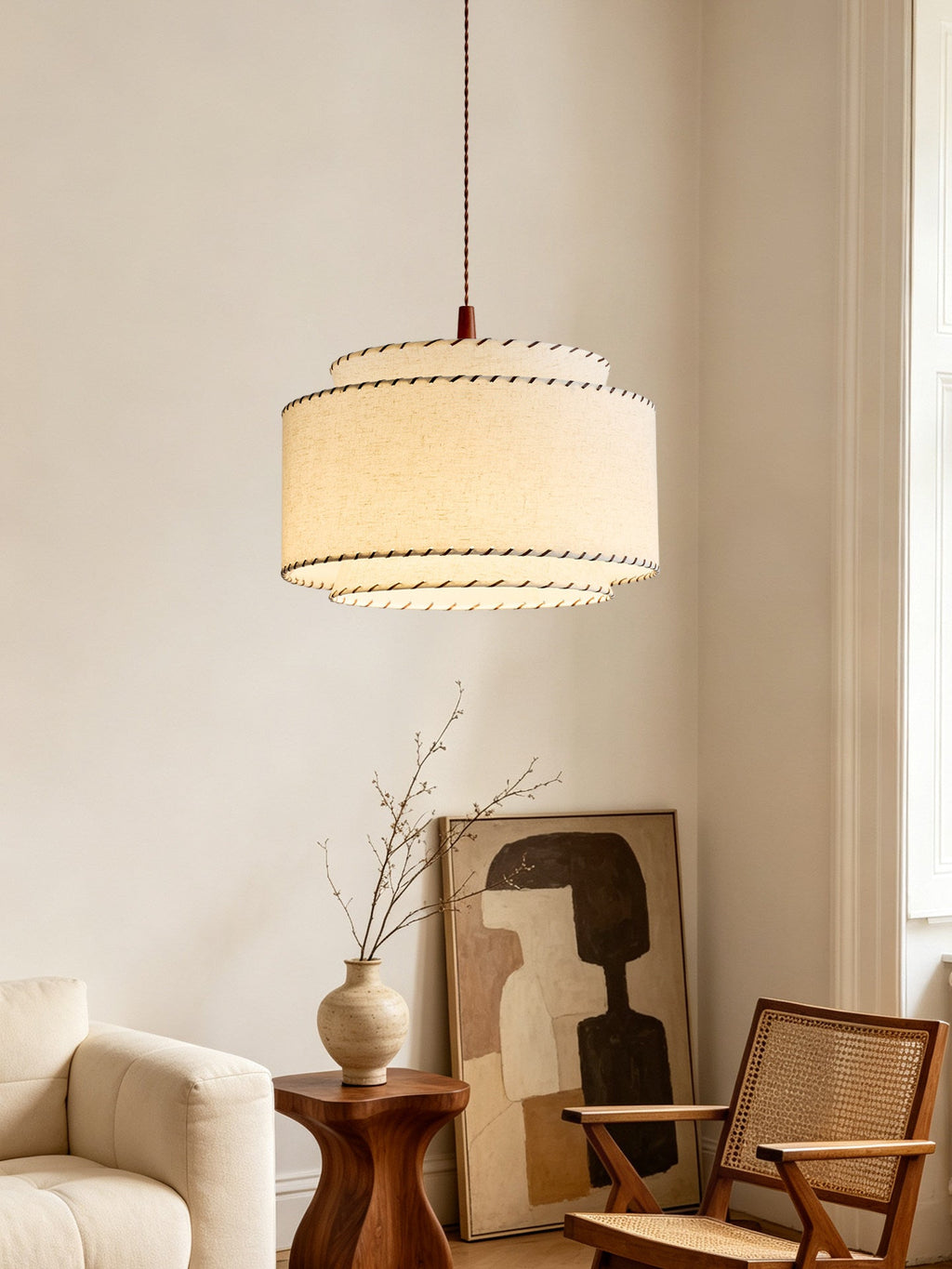 Sable Stitched Fabric Pendant Lamp