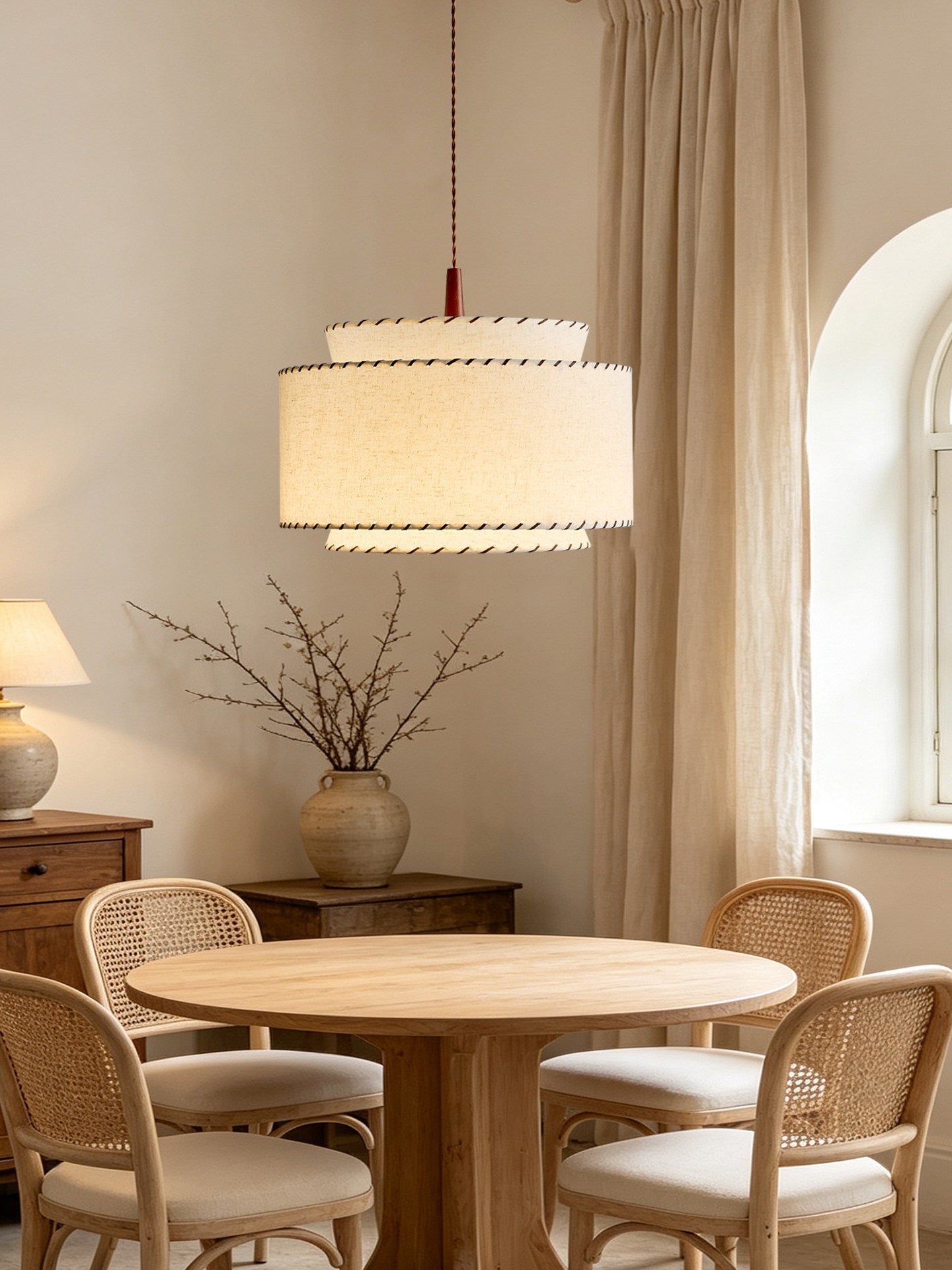 Sable Stitched Fabric Pendant Lamp
