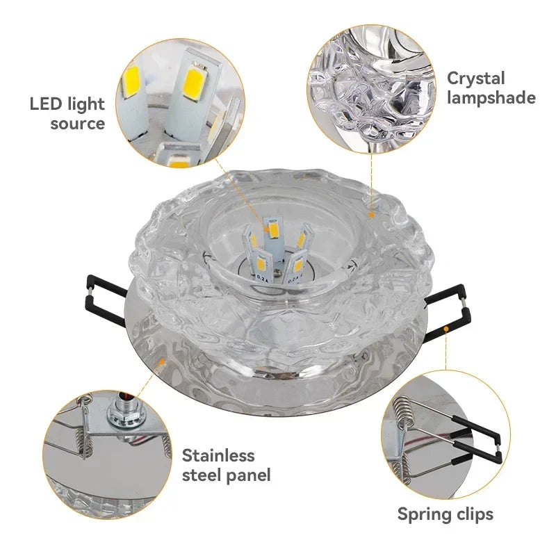 LED Crystal Lamp Embedded Ceiling Light for Home Living Room Corridor Decorative Ceiling Lamp Porch Balcony Indoor Lighting