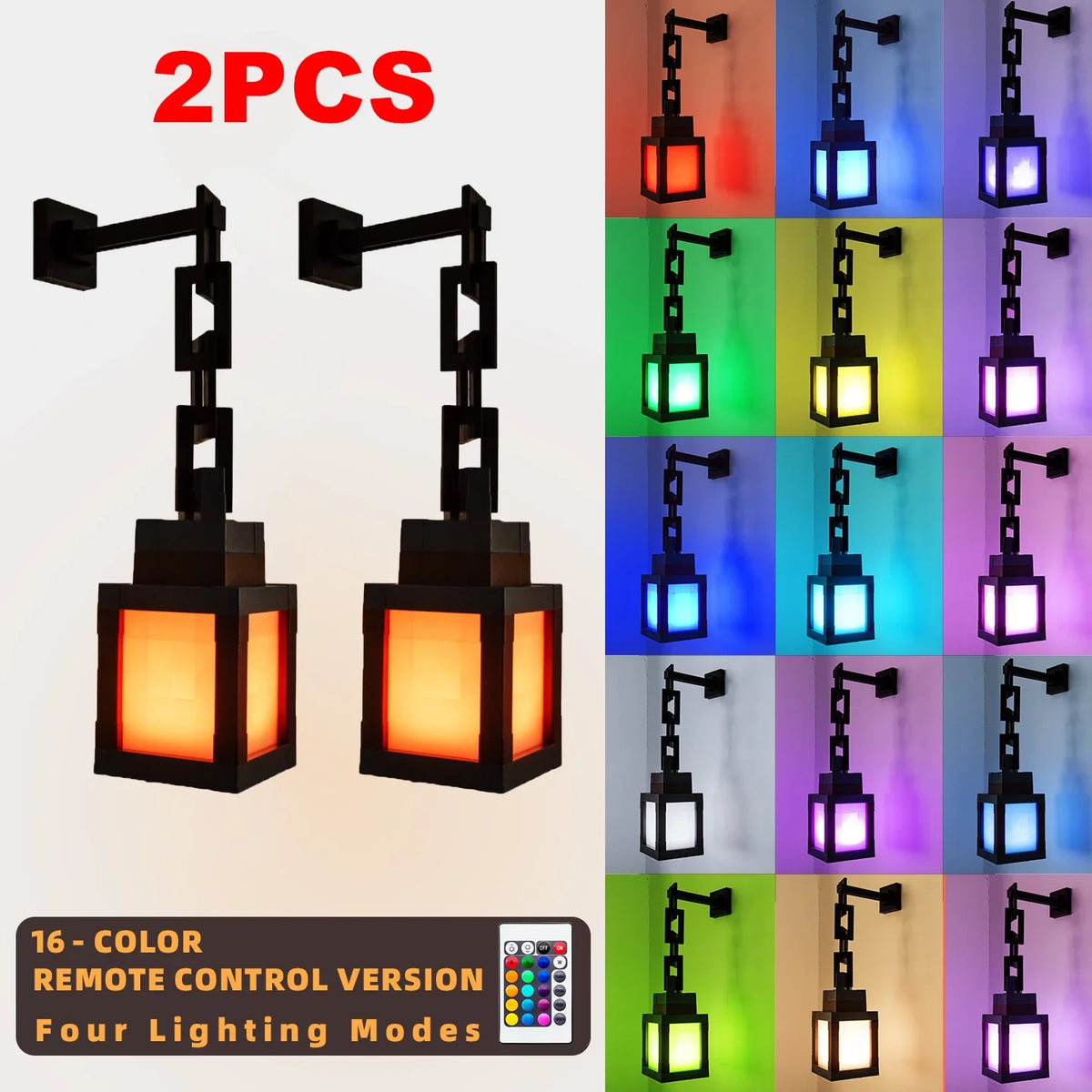 Portable Lantern Pixel Style Night Light Desktop Decoration 16-Color Lantern DIY Indoor Decoration Festival Atmosphere Lamp Gift