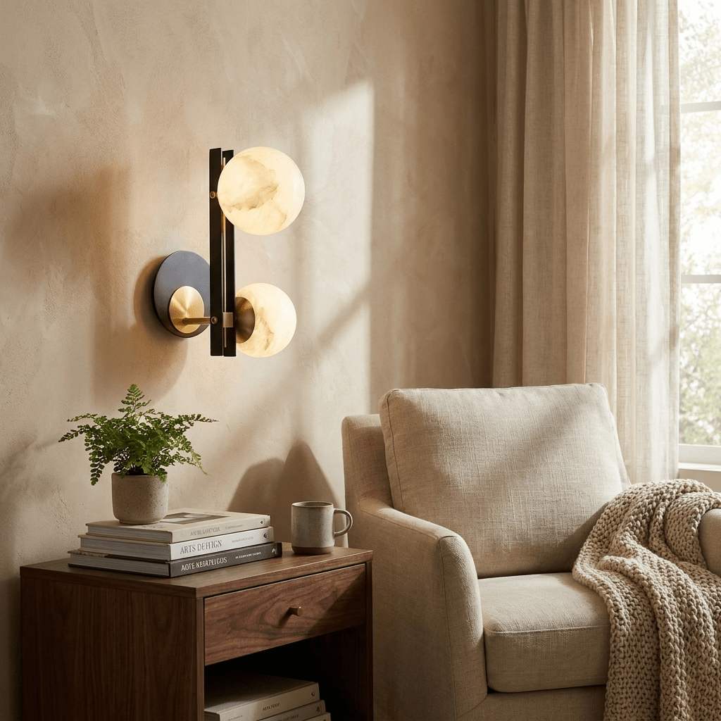 Spanish Alabaster Double Globe Wall Sconce